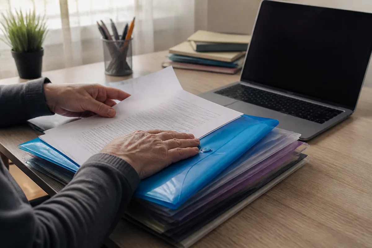 Documents administratifs et ordinateur portable préparés pour un dossier de location