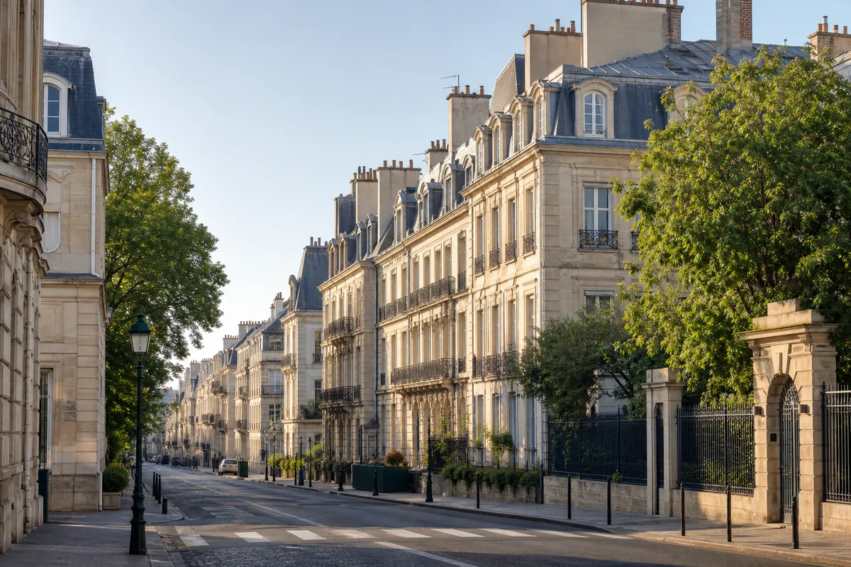 Façades classiques et toitures d&rsquo;ardoise dans une rue de Versailles