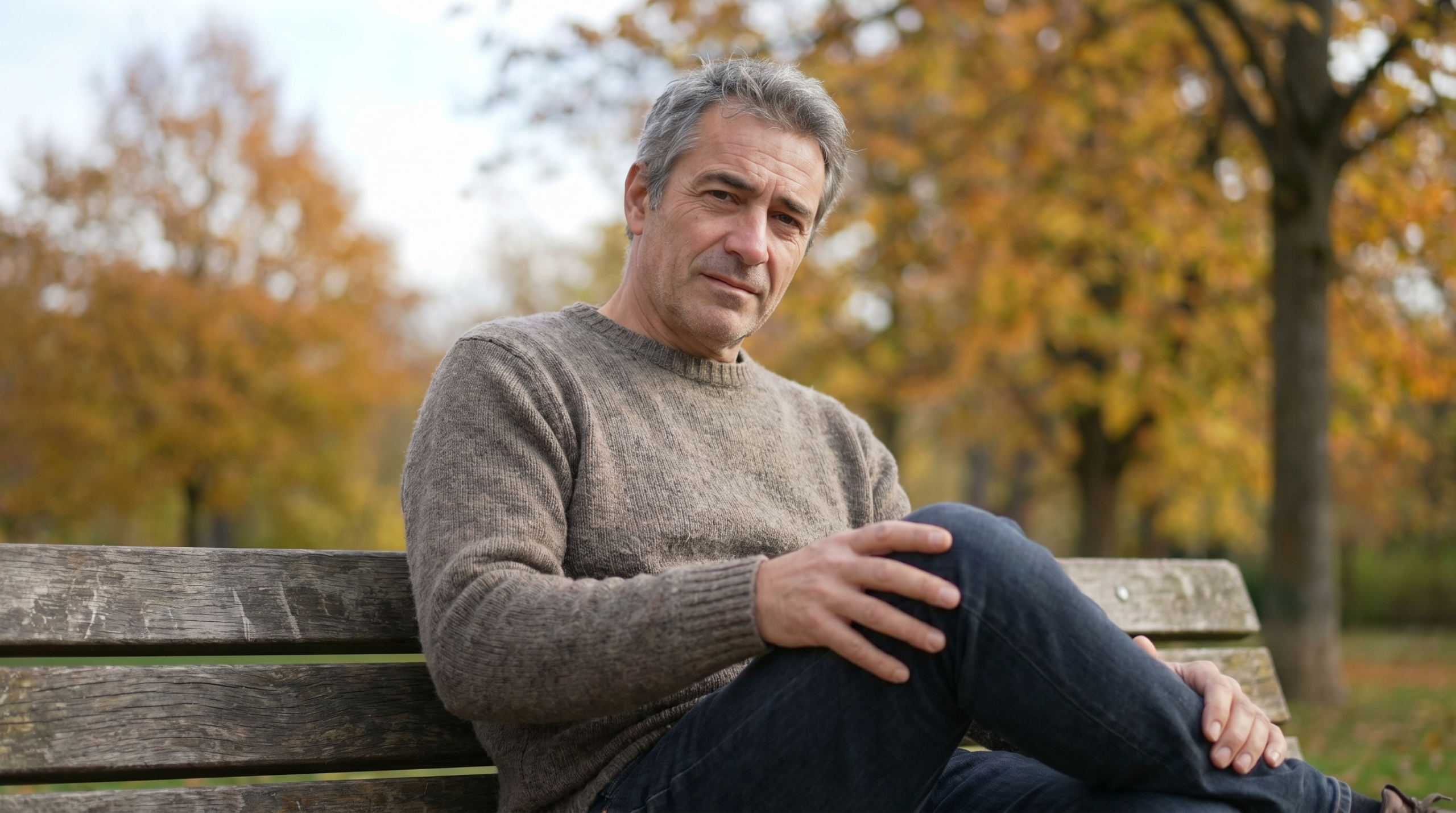 Homme cinquantaine assis tenant son genou douloureux — illustration article douleurs articulaires